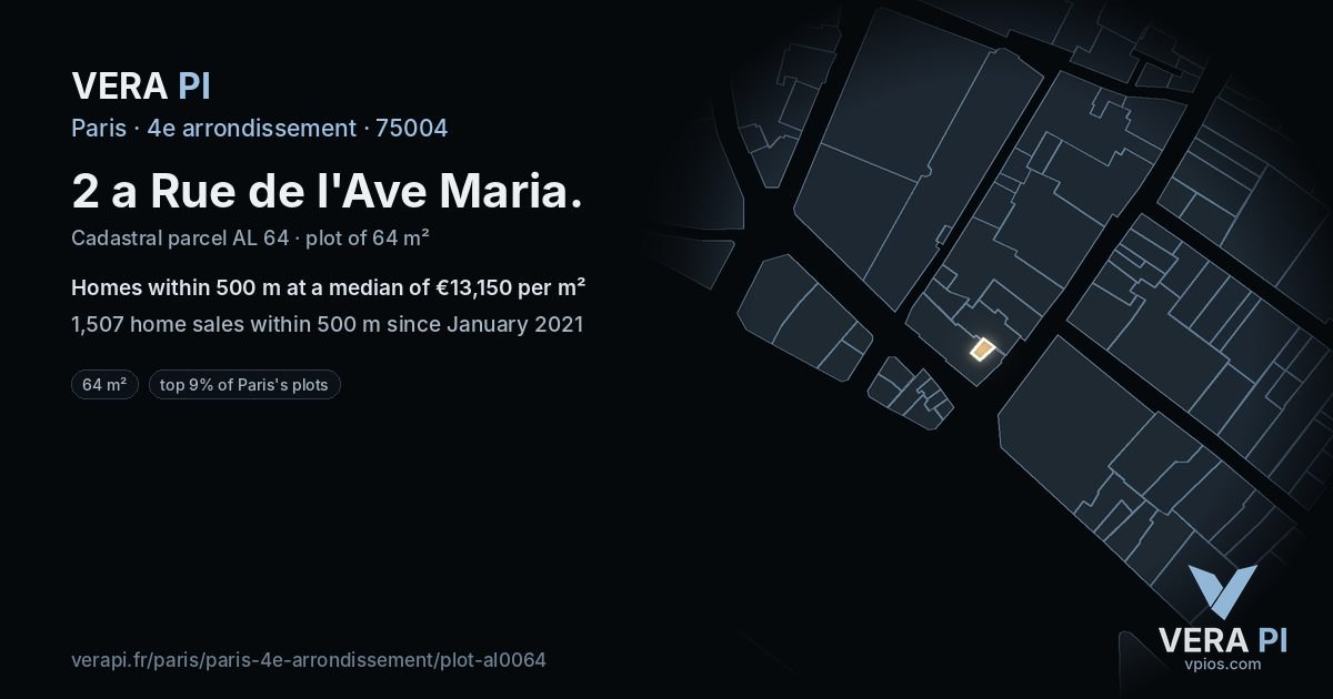 2 a Rue de l'Ave Maria, 4e arrondissement at night – the plot lit, the parcels around coloured by the prices near them