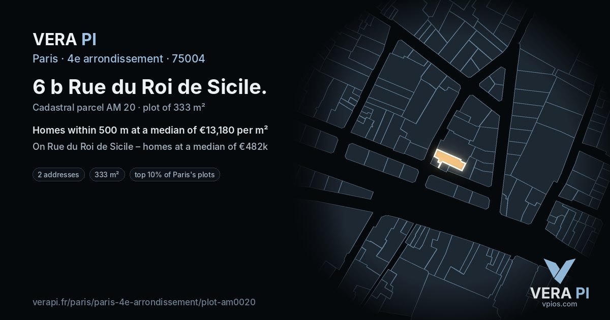6 b Rue du Roi de Sicile, 4e arrondissement at night – the plot lit, the parcels around coloured by the prices near them