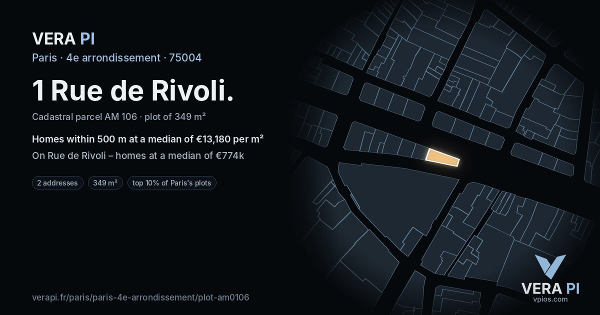 1 Rue de Rivoli, 4e arrondissement at night – the plot lit, the parcels around coloured by the prices near them