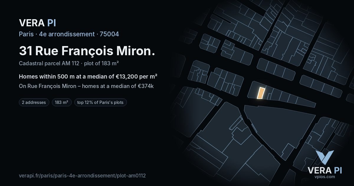 31 Rue François Miron, 4e arrondissement at night – the plot lit, the parcels around coloured by the prices near them