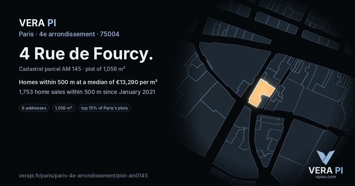 4 Rue de Fourcy, 4e arrondissement at night – the plot lit, the parcels around coloured by the prices near them