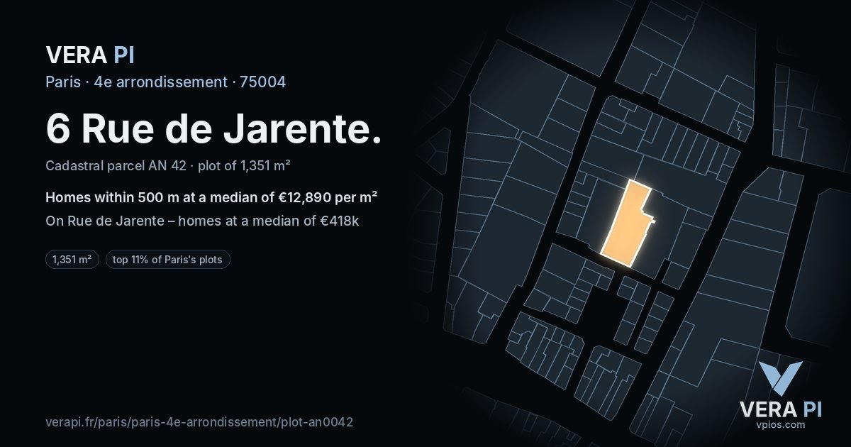 6 Rue de Jarente, 4e arrondissement at night – the plot lit, the parcels around coloured by the prices near them