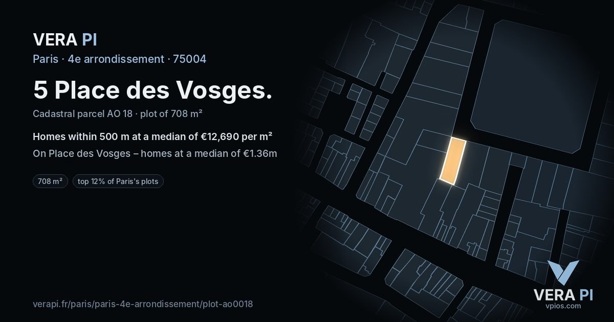 5 Place des Vosges, 4e arrondissement at night – the plot lit, the parcels around coloured by the prices near them