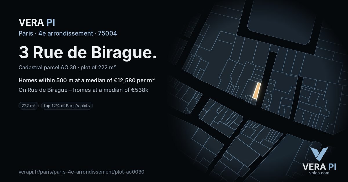 3 Rue de Birague, 4e arrondissement at night – the plot lit, the parcels around coloured by the prices near them