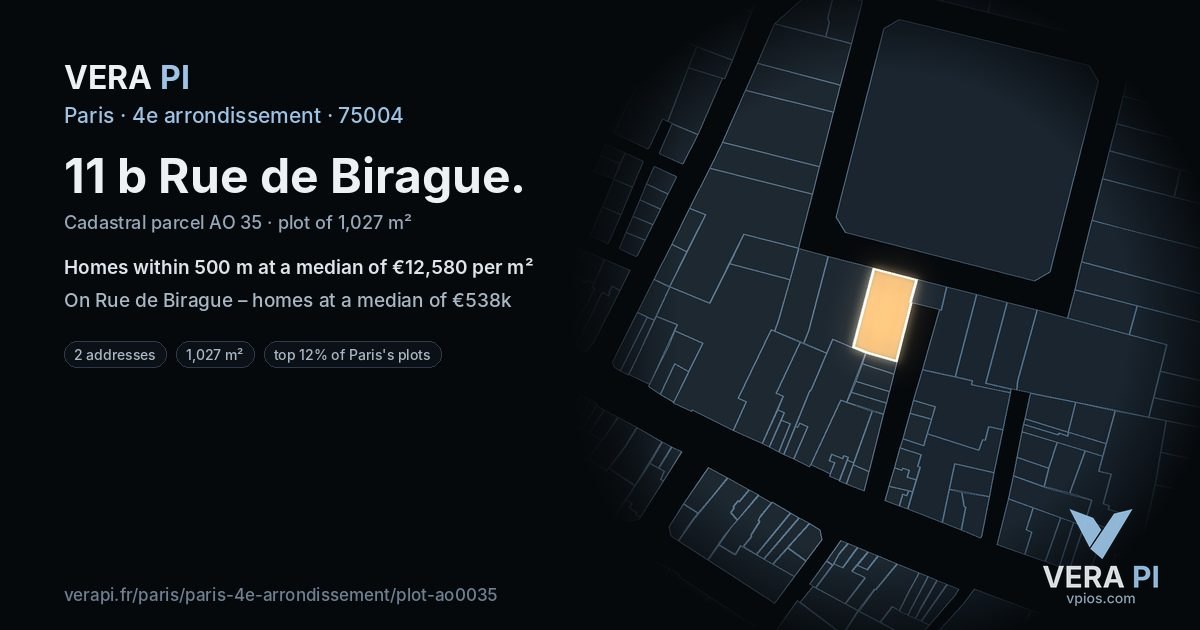 11 b Rue de Birague, 4e arrondissement at night – the plot lit, the parcels around coloured by the prices near them