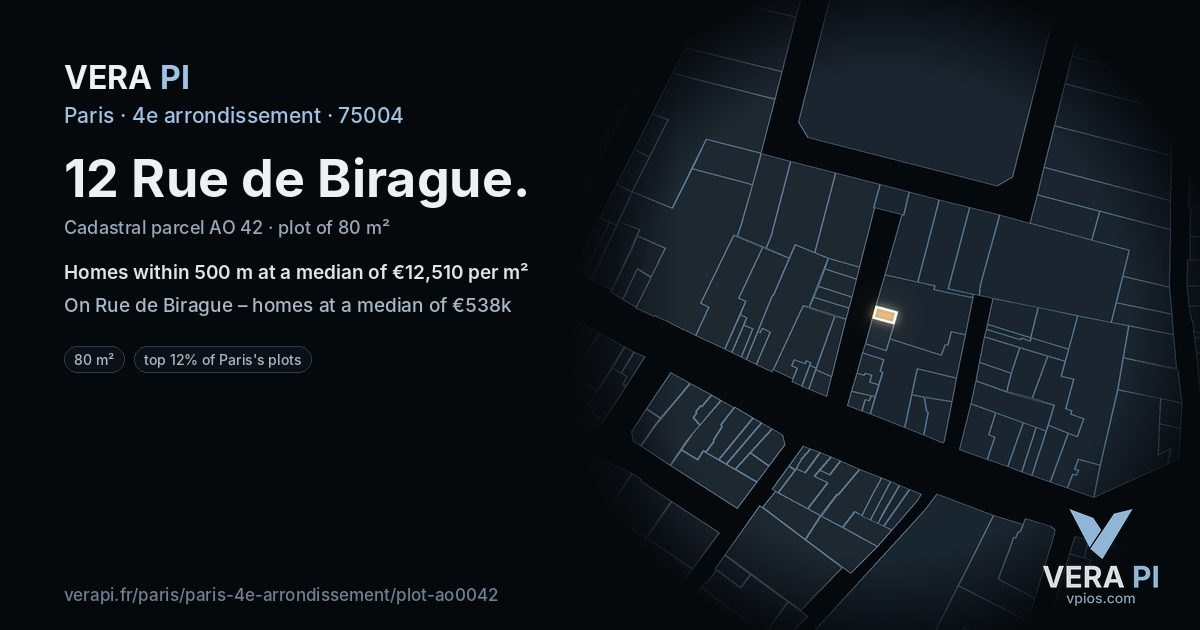 12 Rue de Birague, 4e arrondissement at night – the plot lit, the parcels around coloured by the prices near them
