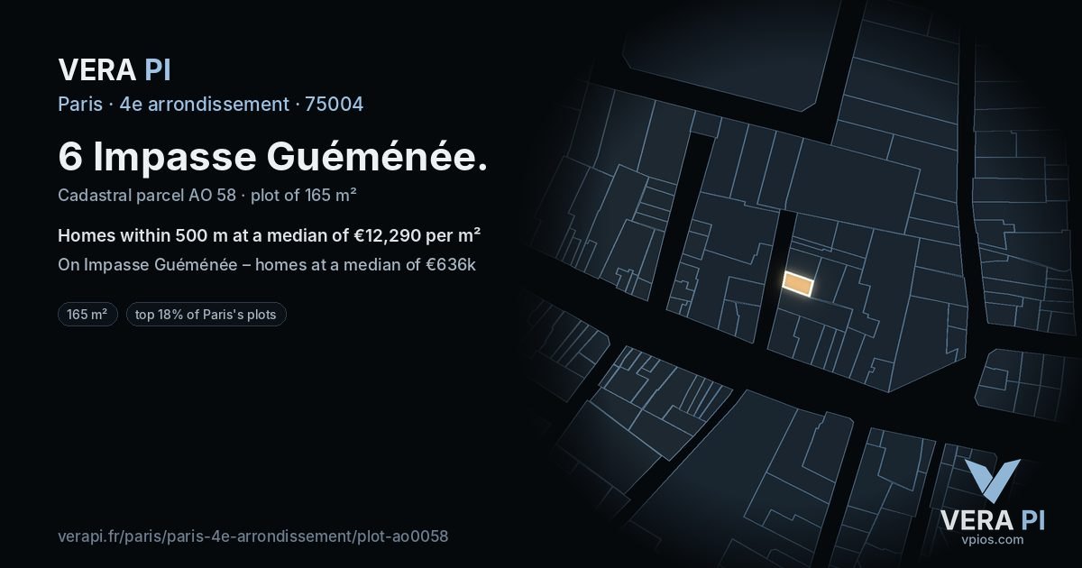 6 Impasse Guéménée, 4e arrondissement at night – the plot lit, the parcels around coloured by the prices near them