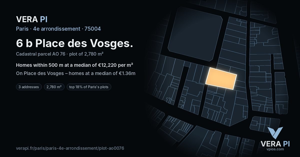 6 b Place des Vosges, 4e arrondissement at night – the plot lit, the parcels around coloured by the prices near them