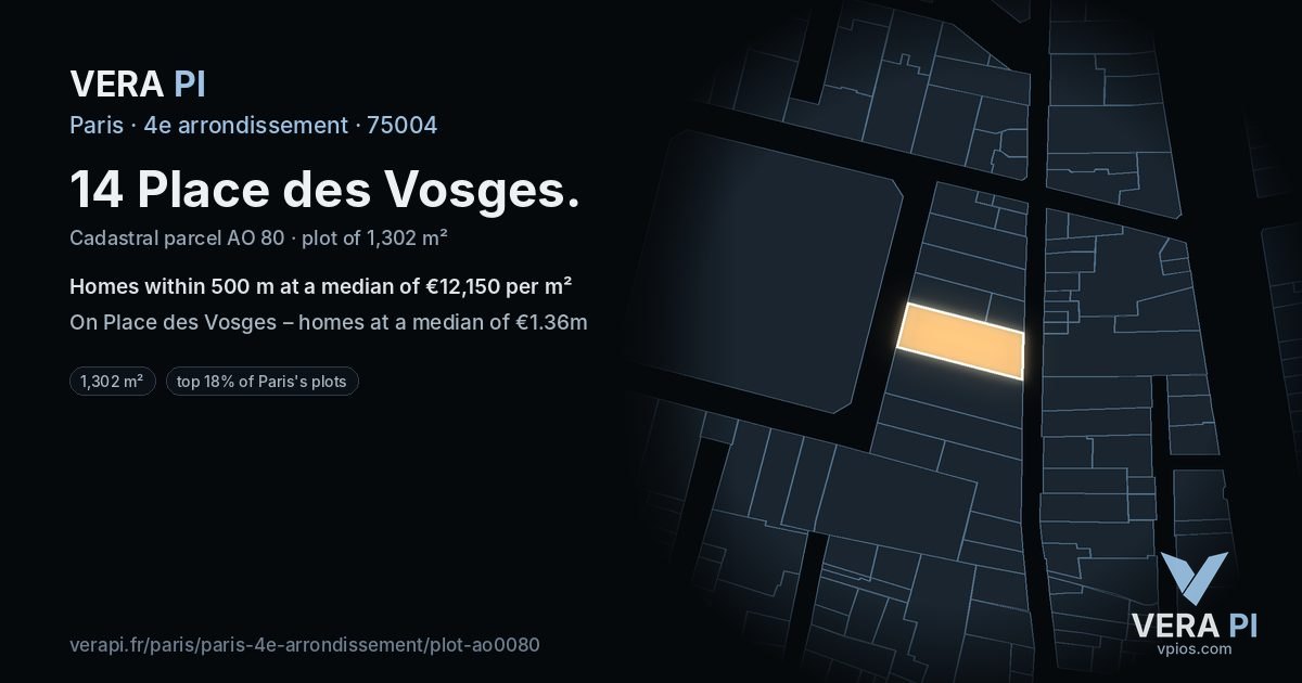 14 Place des Vosges, 4e arrondissement at night – the plot lit, the parcels around coloured by the prices near them