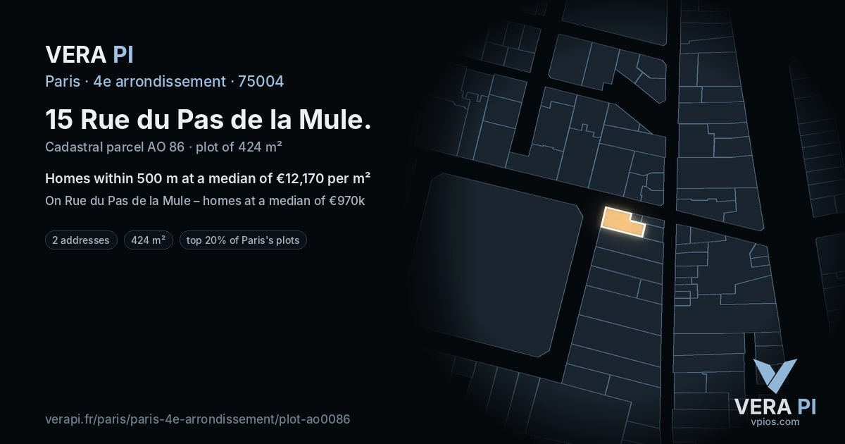 15 Rue du Pas de la Mule, 4e arrondissement at night – the plot lit, the parcels around coloured by the prices near them