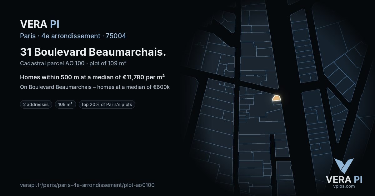 31 Boulevard Beaumarchais, 4e arrondissement at night – the plot lit, the parcels around coloured by the prices near them