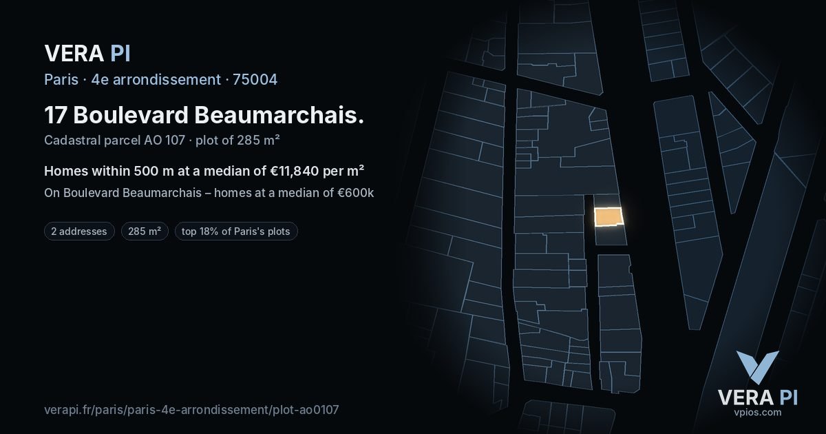 17 Boulevard Beaumarchais, 4e arrondissement at night – the plot lit, the parcels around coloured by the prices near them