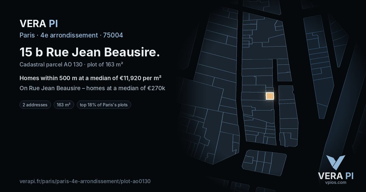 15 b Rue Jean Beausire, 4e arrondissement at night – the plot lit, the parcels around coloured by the prices near them