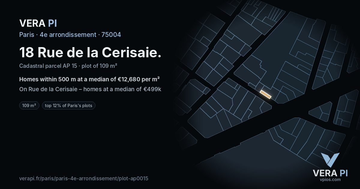 18 Rue de la Cerisaie, 4e arrondissement at night – the plot lit, the parcels around coloured by the prices near them