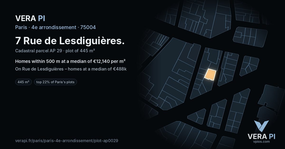 7 Rue de Lesdiguières, 4e arrondissement at night – the plot lit, the parcels around coloured by the prices near them
