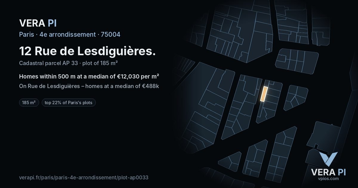 12 Rue de Lesdiguières, 4e arrondissement at night – the plot lit, the parcels around coloured by the prices near them