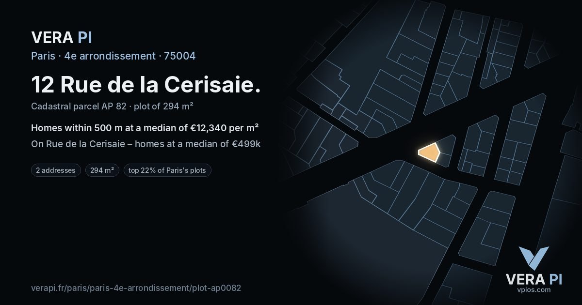 12 Rue de la Cerisaie, 4e arrondissement at night – the plot lit, the parcels around coloured by the prices near them
