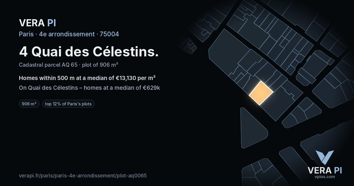 4 Quai des Célestins, 4e arrondissement at night – the plot lit, the parcels around coloured by the prices near them