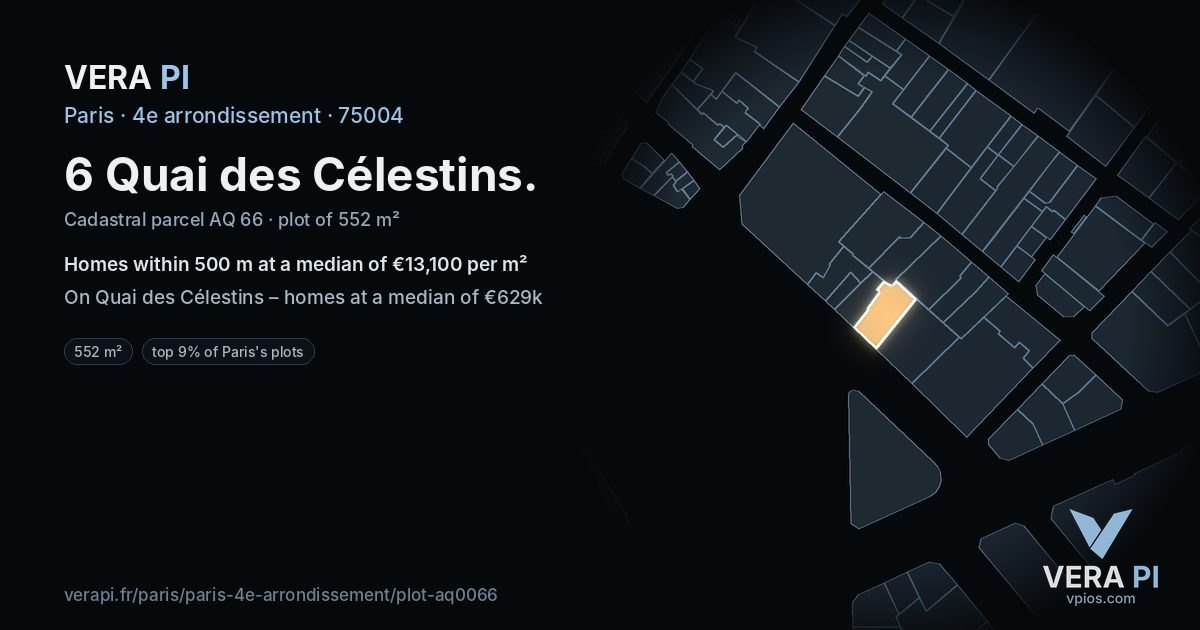 6 Quai des Célestins, 4e arrondissement at night – the plot lit, the parcels around coloured by the prices near them
