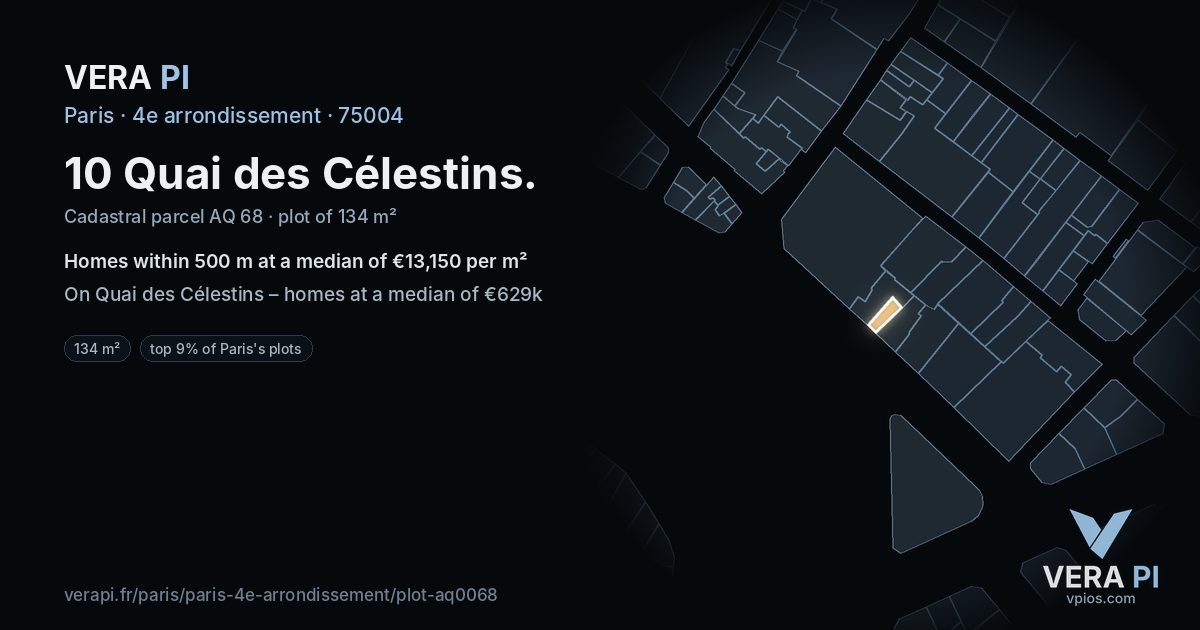 10 Quai des Célestins, 4e arrondissement at night – the plot lit, the parcels around coloured by the prices near them