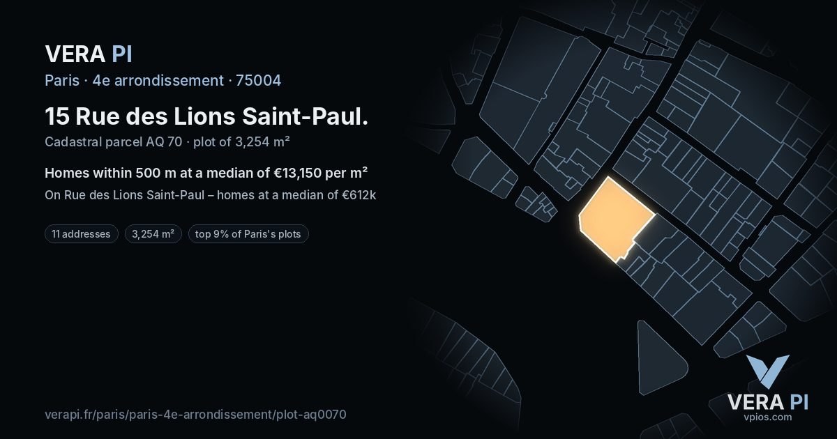 15 Rue des Lions Saint-Paul, 4e arrondissement at night – the plot lit, the parcels around coloured by the prices near them