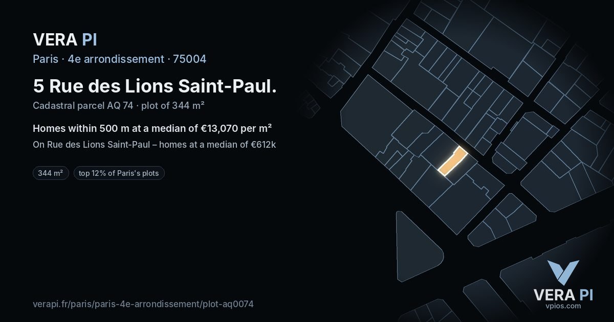 5 Rue des Lions Saint-Paul, 4e arrondissement at night – the plot lit, the parcels around coloured by the prices near them