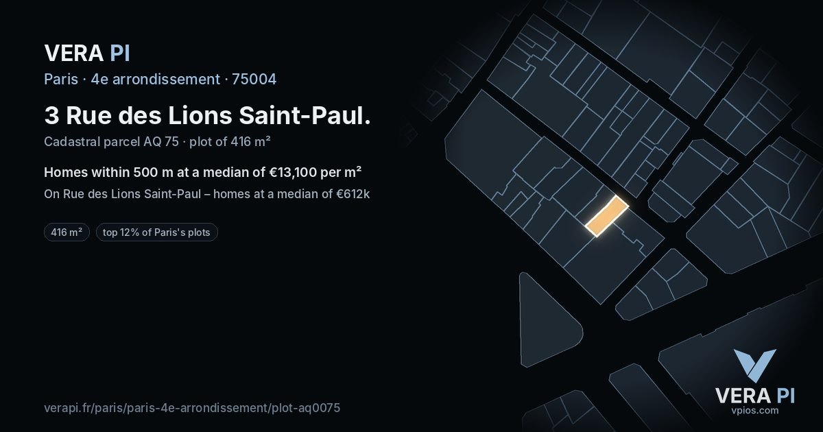 3 Rue des Lions Saint-Paul, 4e arrondissement at night – the plot lit, the parcels around coloured by the prices near them
