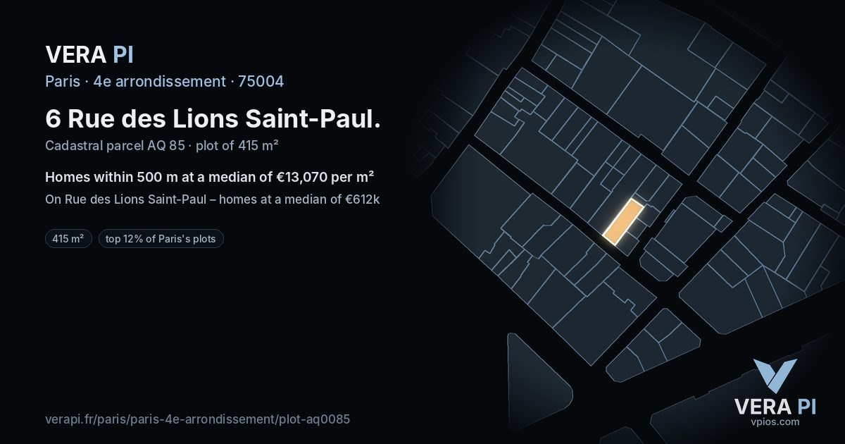 6 Rue des Lions Saint-Paul, 4e arrondissement at night – the plot lit, the parcels around coloured by the prices near them