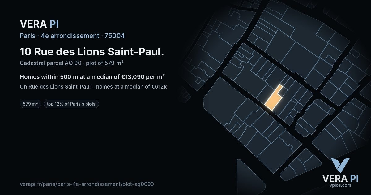 10 Rue des Lions Saint-Paul, 4e arrondissement at night – the plot lit, the parcels around coloured by the prices near them