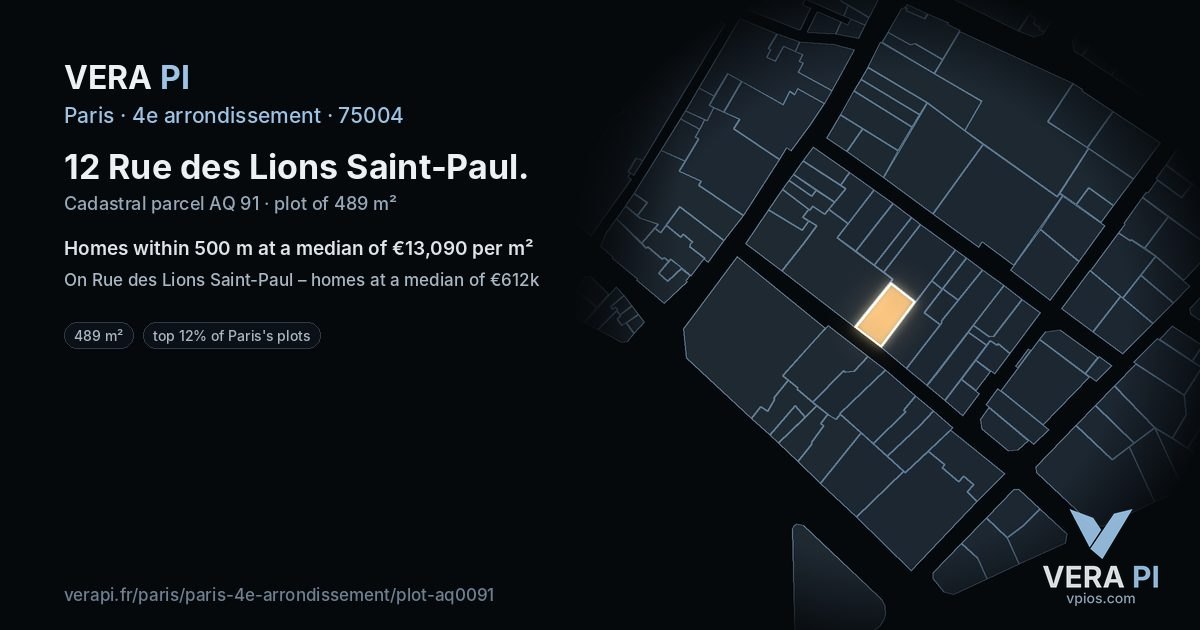 12 Rue des Lions Saint-Paul, 4e arrondissement at night – the plot lit, the parcels around coloured by the prices near them