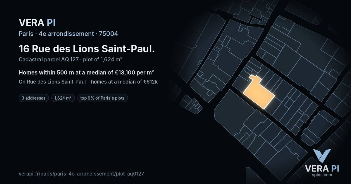 16 Rue des Lions Saint-Paul, 4e arrondissement at night – the plot lit, the parcels around coloured by the prices near them