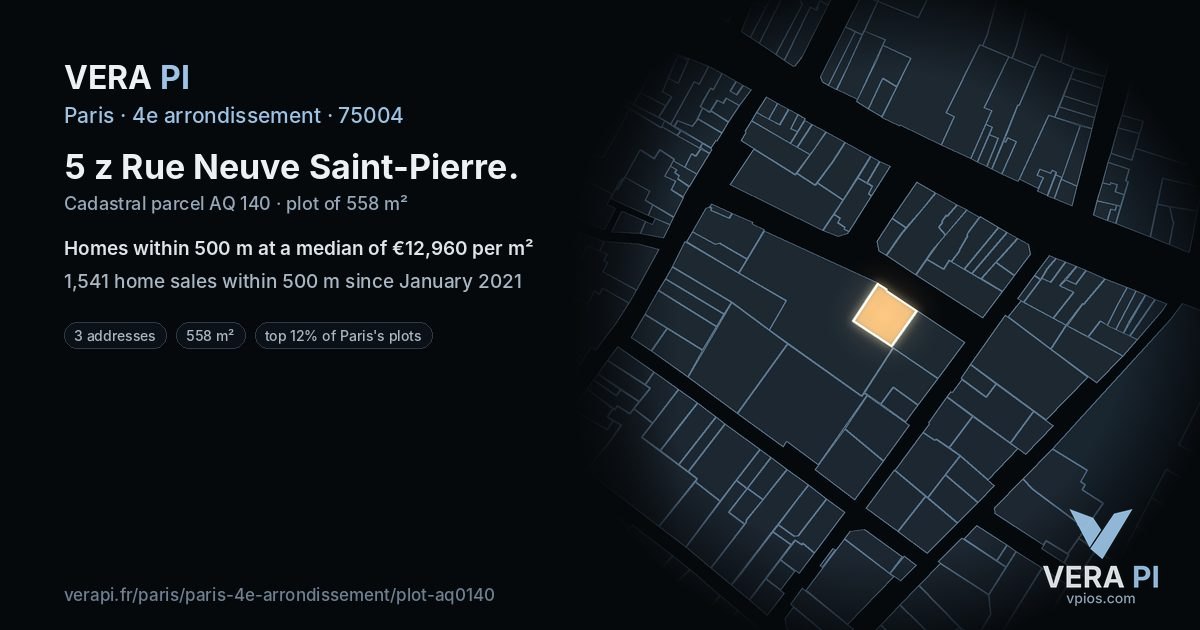 5 z Rue Neuve Saint-Pierre, 4e arrondissement at night – the plot lit, the parcels around coloured by the prices near them