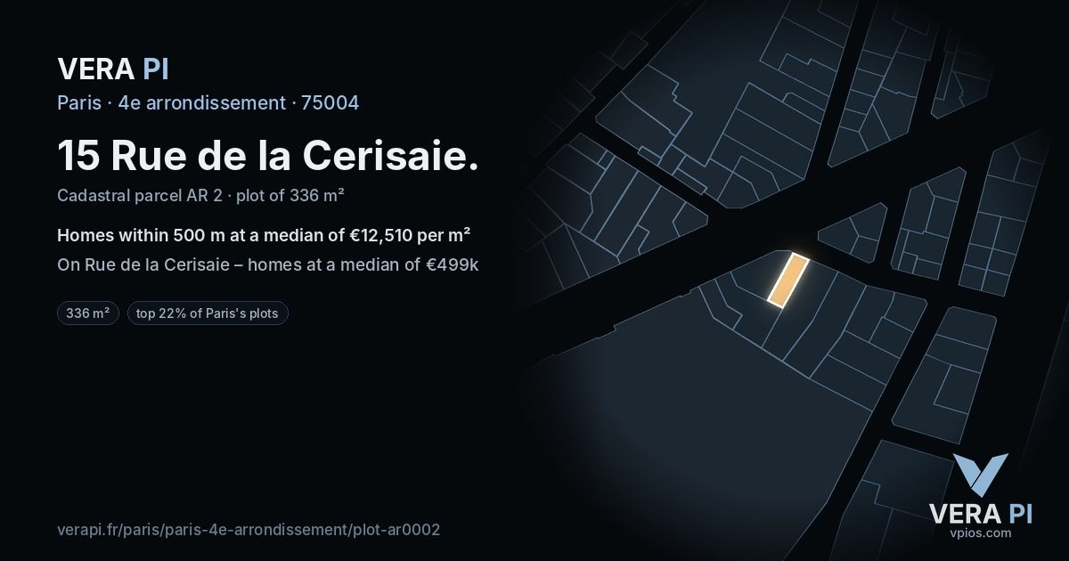15 Rue de la Cerisaie, 4e arrondissement at night – the plot lit, the parcels around coloured by the prices near them