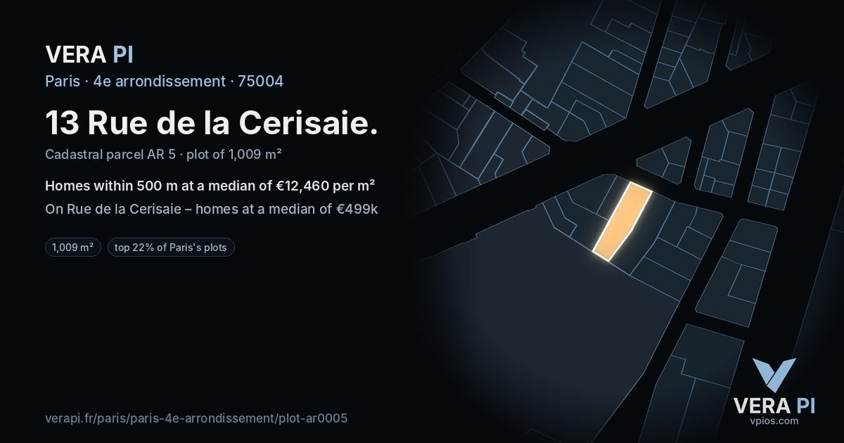 13 Rue de la Cerisaie, 4e arrondissement at night – the plot lit, the parcels around coloured by the prices near them