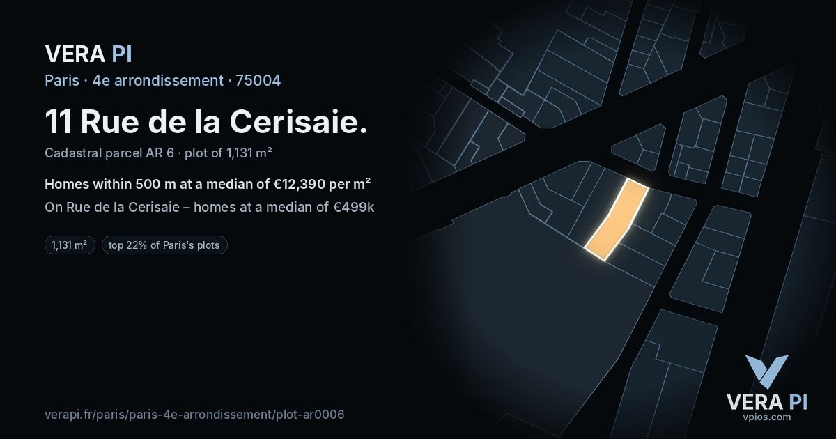 11 Rue de la Cerisaie, 4e arrondissement at night – the plot lit, the parcels around coloured by the prices near them