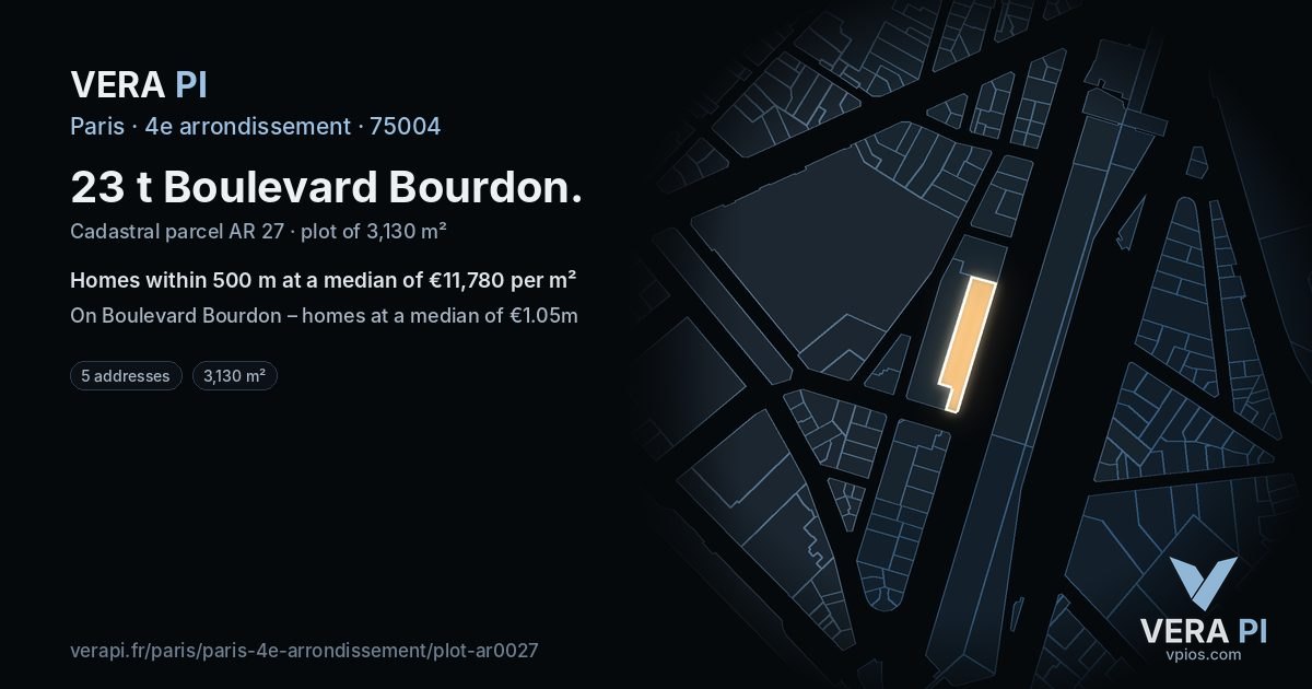 23 t Boulevard Bourdon, 4e arrondissement at night – the plot lit, the parcels around coloured by the prices near them