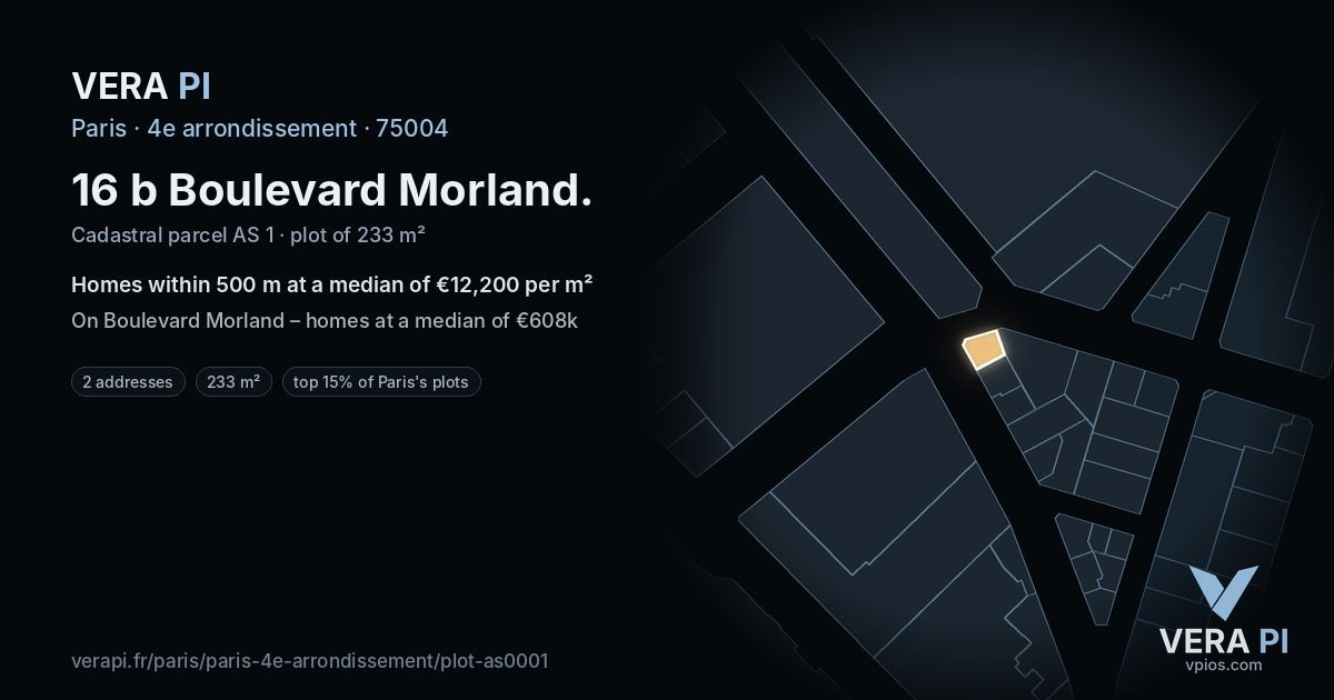 16 b Boulevard Morland, 4e arrondissement at night – the plot lit, the parcels around coloured by the prices near them