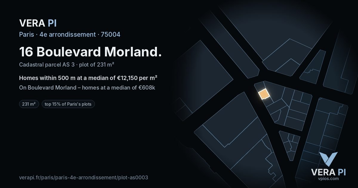 16 Boulevard Morland, 4e arrondissement at night – the plot lit, the parcels around coloured by the prices near them