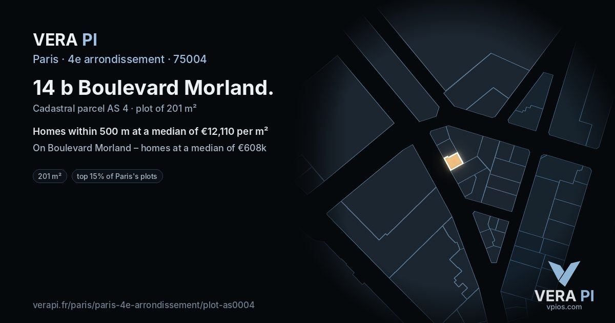 14 b Boulevard Morland, 4e arrondissement at night – the plot lit, the parcels around coloured by the prices near them