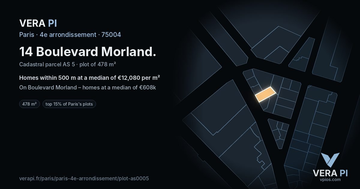 14 Boulevard Morland, 4e arrondissement at night – the plot lit, the parcels around coloured by the prices near them