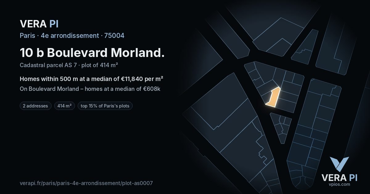 10 b Boulevard Morland, 4e arrondissement at night – the plot lit, the parcels around coloured by the prices near them
