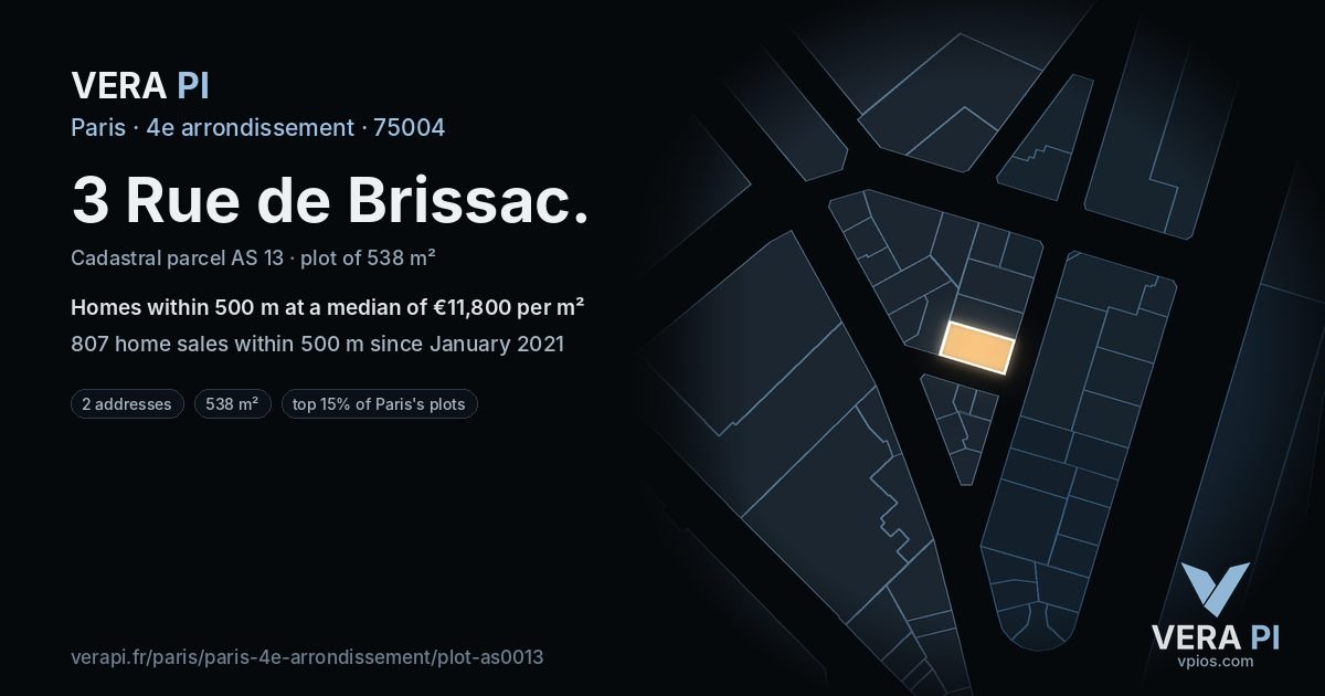 3 Rue de Brissac, 4e arrondissement at night – the plot lit, the parcels around coloured by the prices near them