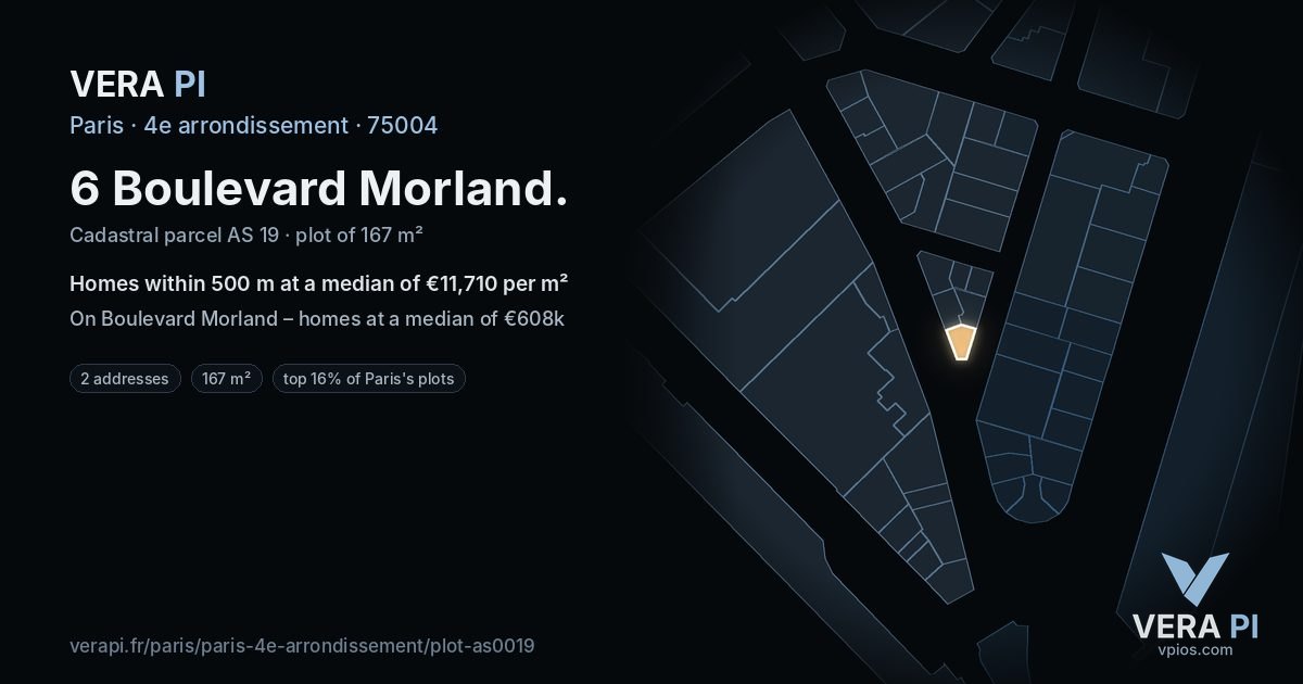 6 Boulevard Morland, 4e arrondissement at night – the plot lit, the parcels around coloured by the prices near them