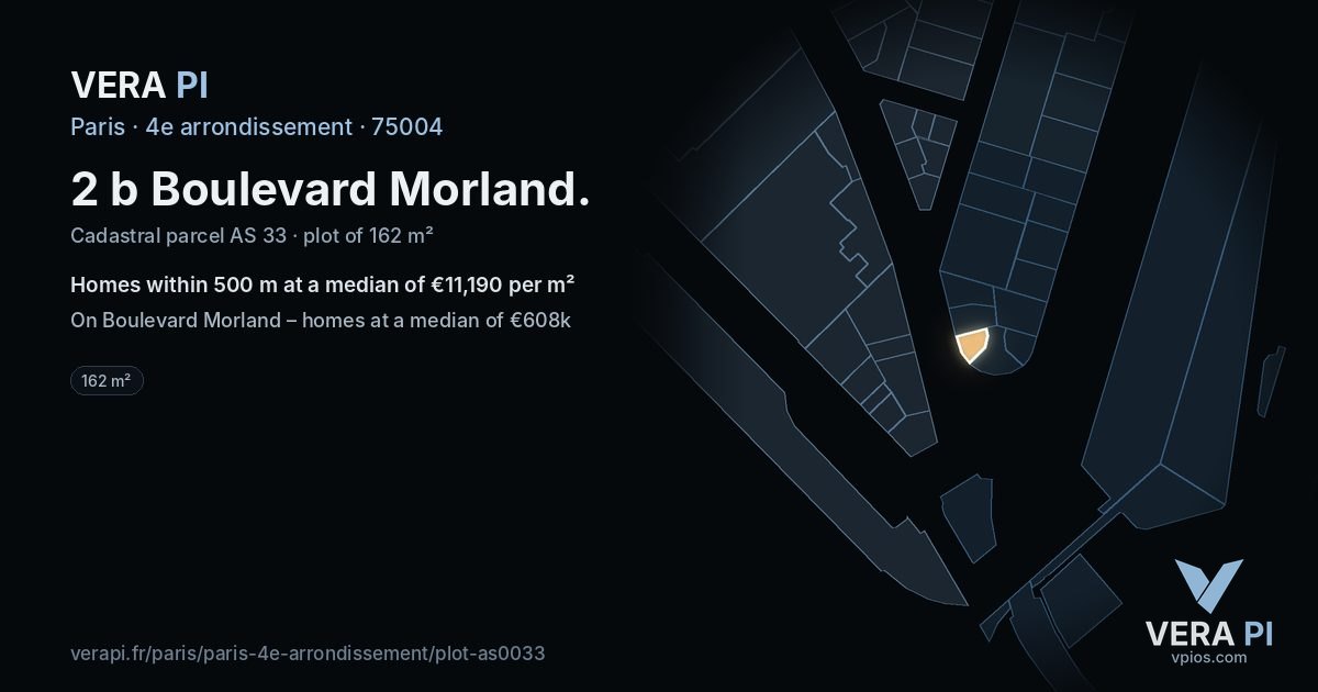2 b Boulevard Morland, 4e arrondissement at night – the plot lit, the parcels around coloured by the prices near them