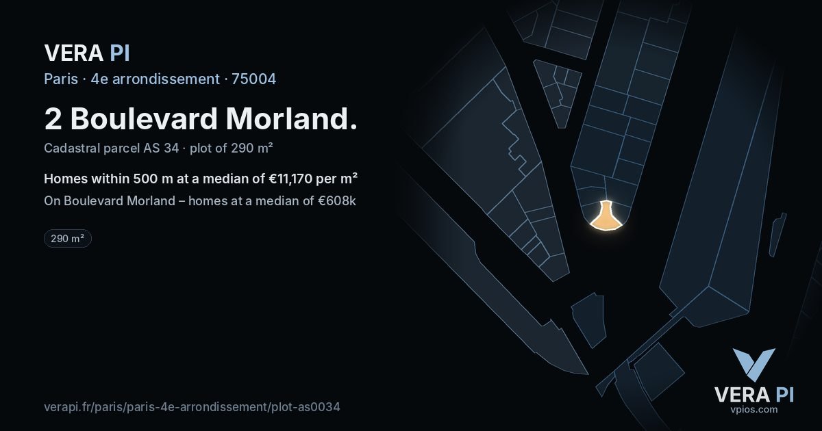 2 Boulevard Morland, 4e arrondissement at night – the plot lit, the parcels around coloured by the prices near them