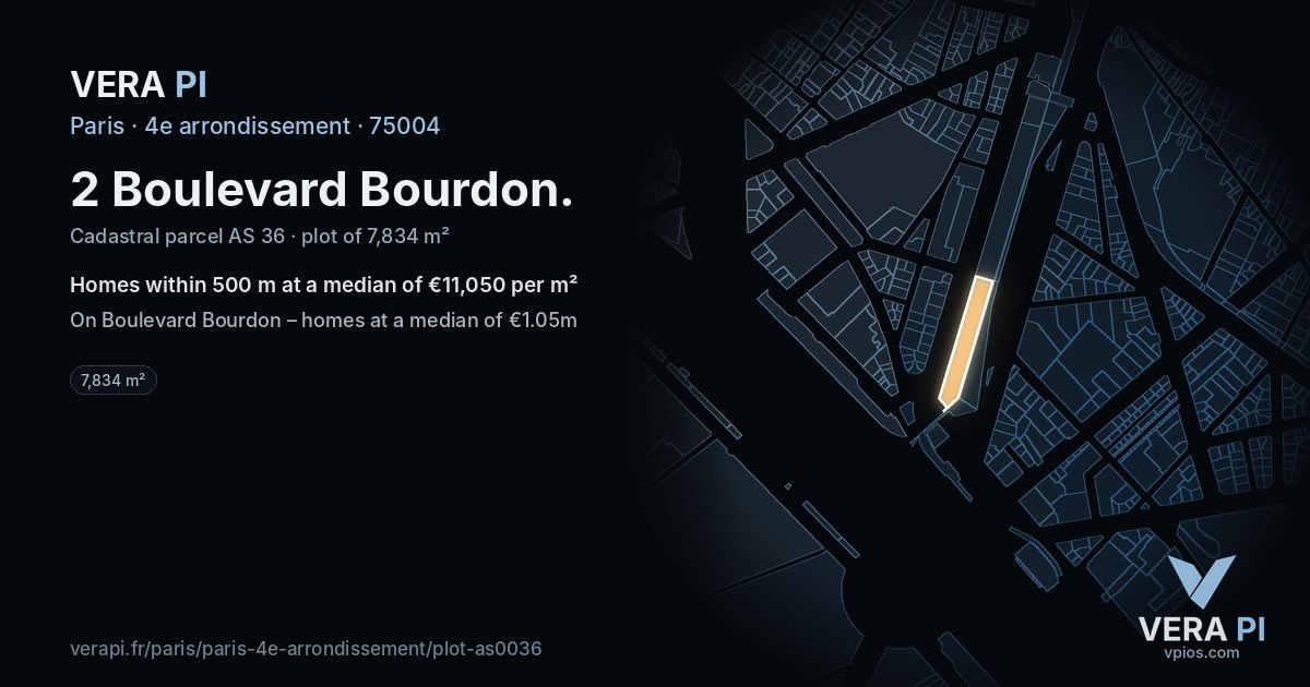 2 Boulevard Bourdon, 4e arrondissement at night – the plot lit, the parcels around coloured by the prices near them