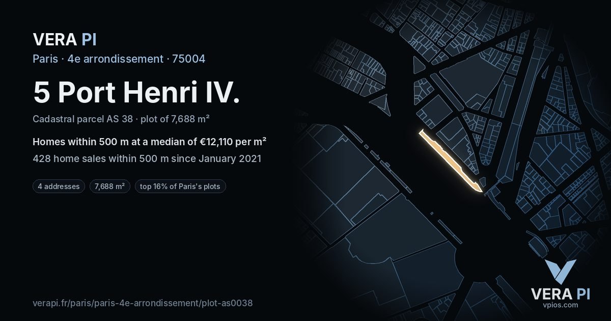 5 Port Henri IV, 4e arrondissement at night – the plot lit, the parcels around coloured by the prices near them