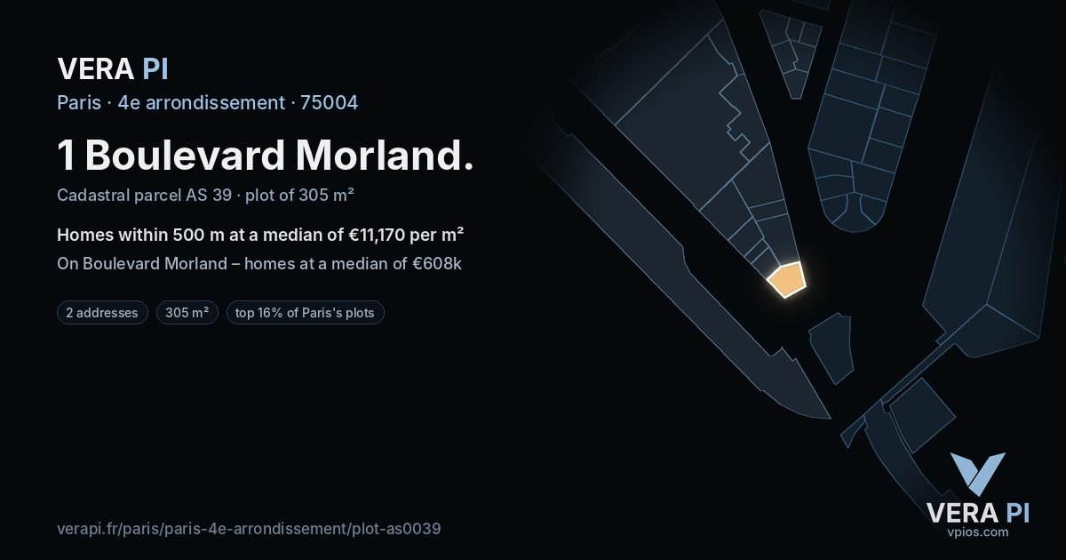 1 Boulevard Morland, 4e arrondissement at night – the plot lit, the parcels around coloured by the prices near them