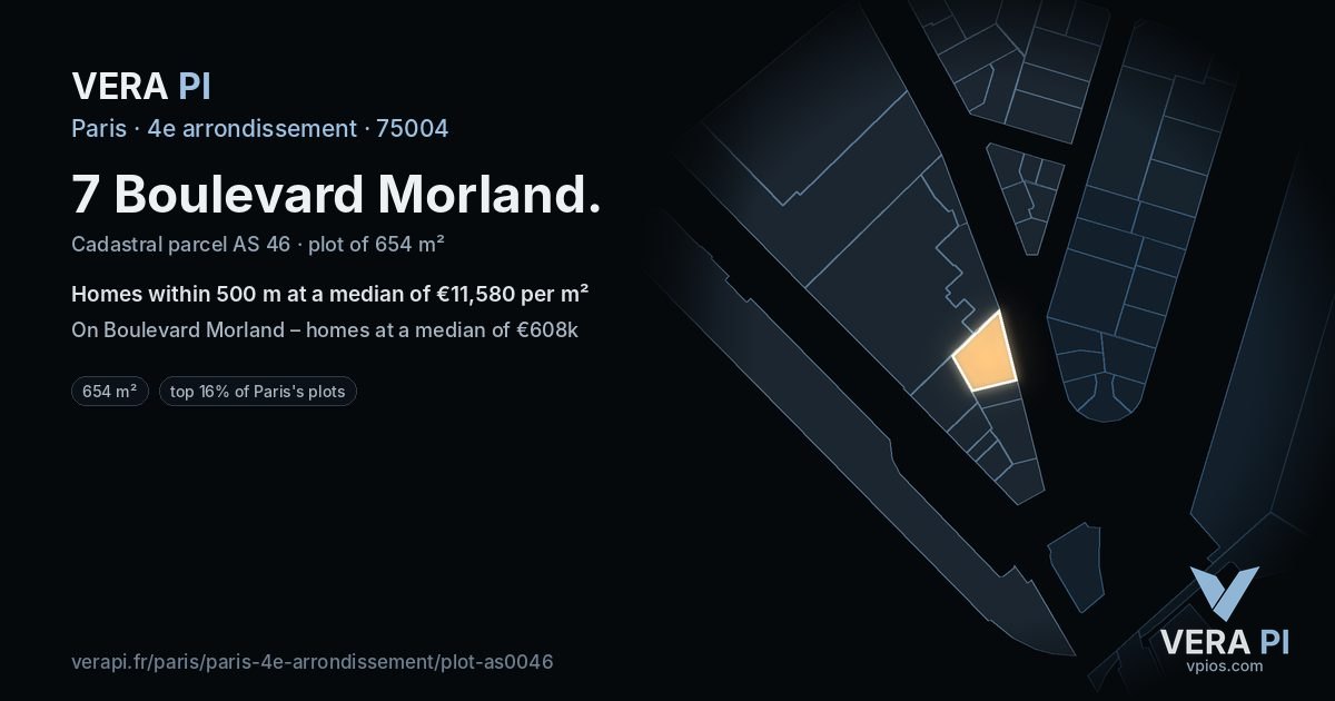7 Boulevard Morland, 4e arrondissement at night – the plot lit, the parcels around coloured by the prices near them