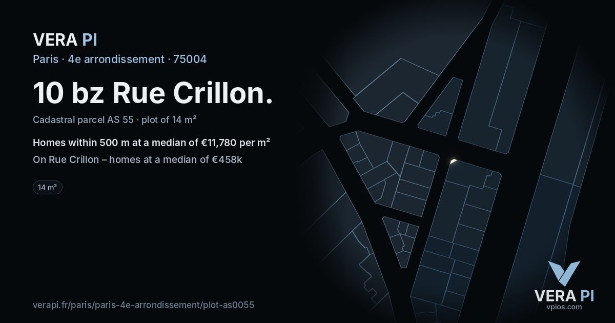 10 bz Rue Crillon, 4e arrondissement at night – the plot lit, the parcels around coloured by the prices near them